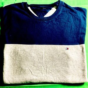 Tommy Hilfiger Navy Blue and Gray Color-Block T-Shirt